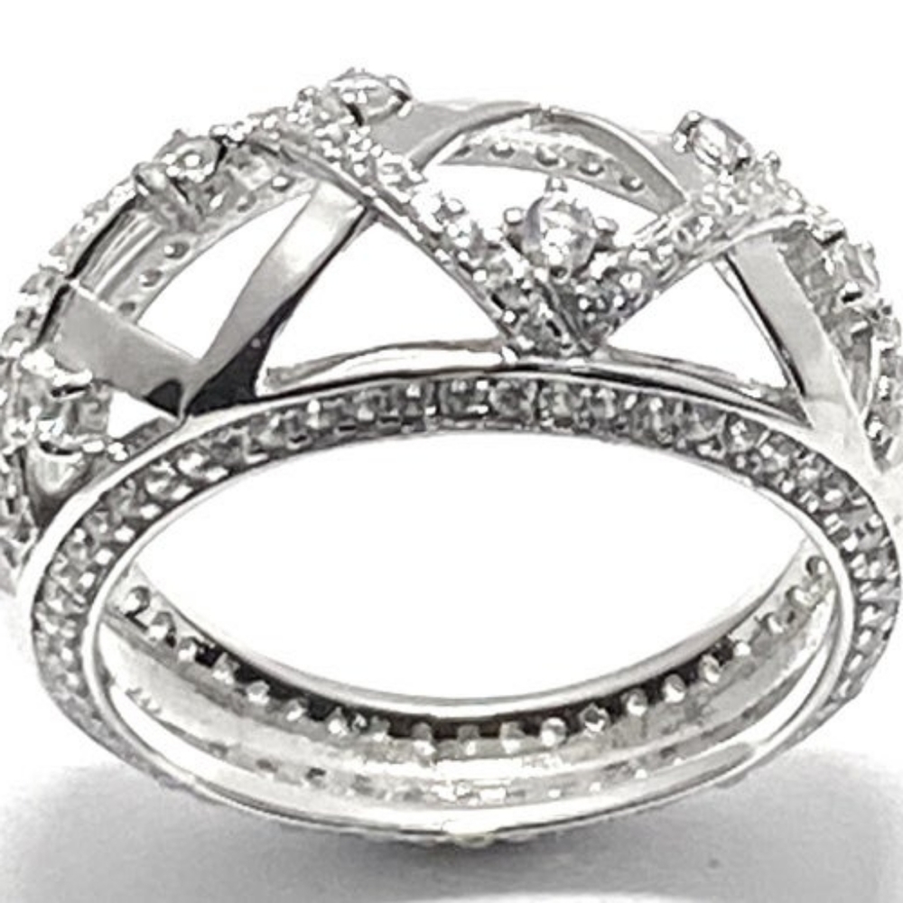 Auth Lorenzo 925 SS White Topaz Ring